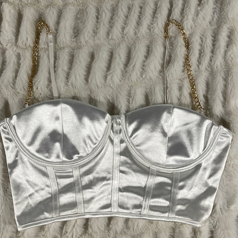 New Women’s SEXY Top with Chain Straps White/Gold Medium/Large
